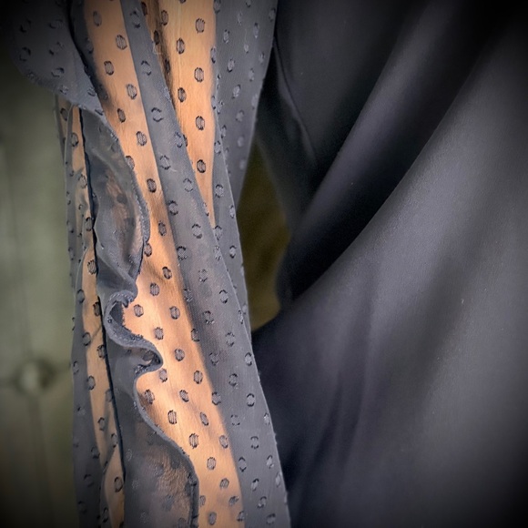 Express Navy Blouse with Sheer Polka Dot Sleeves - Picture 7 of 11